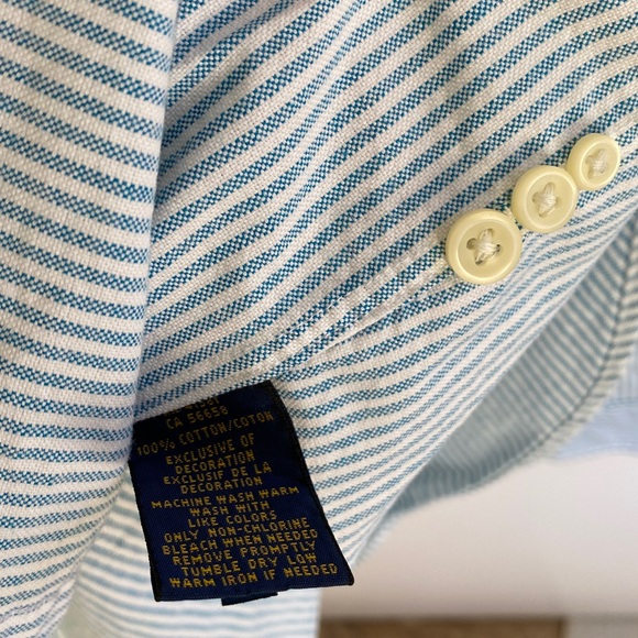 Ralph Lauren Blue Striped 100% Cotton Oxford Button Down Shirt Flesh Pony - Picture 5 of 9